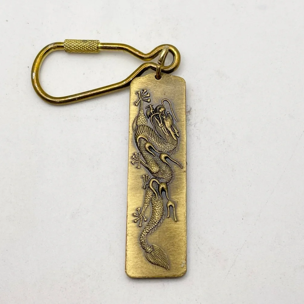 Brass Descendants of The Dragon Keychain Double Sided Design Nice Patina